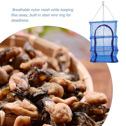 BESPORTBLE Mesh Food Drying Rack Folding Fish Drying Net 4-Layer Hanging Dryer Collapsible Dry Net with Zippers for Shrimp Fish Fruit Vegetables (66X35X35Cm)