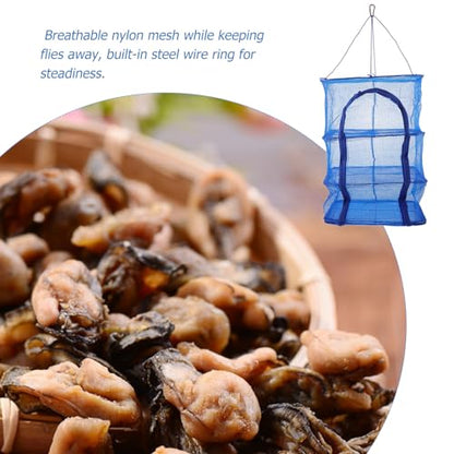 BESPORTBLE Mesh Food Drying Rack Folding Fish Drying Net 4-Layer Hanging Dryer Collapsible Dry Net with Zippers for Shrimp Fish Fruit Vegetables (66X35X35Cm)