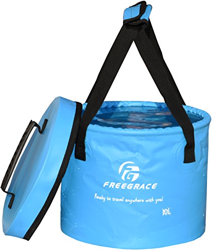 Freegrace Collapsible Bucket with Mesh Tool Pocket - 10L, 16L & 23L Portable Folding Water Container - Heavy Duty 500D Tarpaulin, BPA-Free Wash Basin for Camping, Fishing, RV, and Car Washing - color: Sky Blue(upgraded)