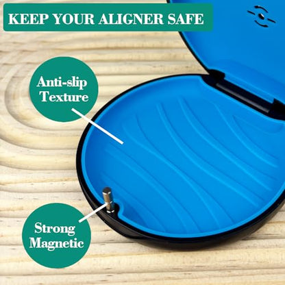2 Pack Retainer Case with Vent Hole, Compatible with Invisalign - color: Black Blue