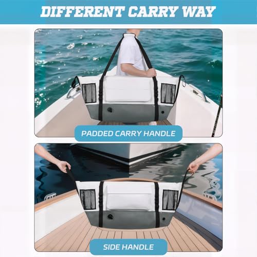 Insulated Fish Cooler Kill Bag with Flat Bottom-26x18 31x14 40x16 50x18 60x20 70x25 Inches Waterproof Fishing tackle Kill Cooler Bag - color: CreamGrey-40x16x10