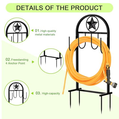 Garden Hose Holder - Upgraded Sturdy Hose Pentagram Holder, Freestanding Heavy-Duty Hose Reel, Sturdy Water Hose Holder and Hose Storage for Outside, Lawns and Yards,Black - style: Star
