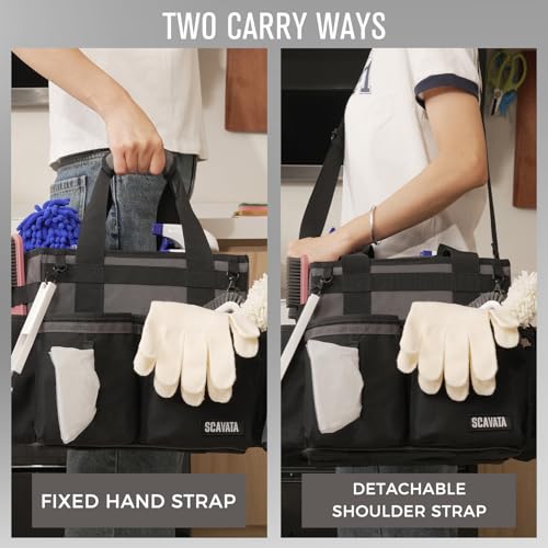 Compact Wearable Cleaning Caddy, Small Cleaning Caddy Supplies Organizer with Handle & Shoulder Straps for Housekeepers, Under Sink & Car Cleaning Tool Organizers Bag (DarkGrey) - color: DarkGrey
