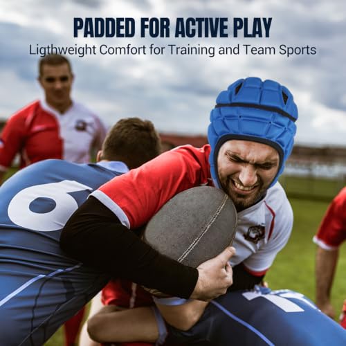 Surlim Soft Shell Flag Football Helmet for Youth, Rugby Scrum Cap Headgear - color: blue, size: Medium