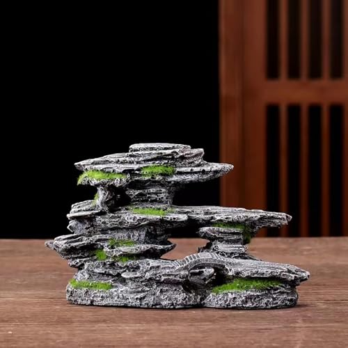 Fish Tank Decorations, Mountain View Aquarium Ornament, Artificial Mountain Hill View Stone for Betta Snails Turtle Hiding Playing(12cm)