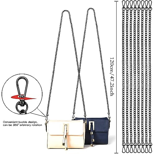 Purse Chain Replacement, 8 Pack Wallet DIY Metal Shoulder Cross Body Bag Chains (47 Inch/pcs) (Black) - color: Black