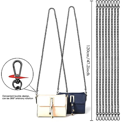Purse Chain Replacement, 8 Pack Wallet DIY Metal Shoulder Cross Body Bag Chains (47 Inch/pcs) (Black) - color: Black