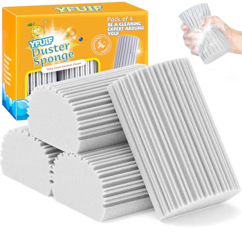 4 Pack Damp Clean Duster Sponge, Magic Sponge Eraser for Household Cleaning, Reusable Dusters Cleaning Supplies for Housekeeping, Dish, Blinds, Glass, Baseboards,Window Track Grooves and Faucets - color: Gray, size: 4PC