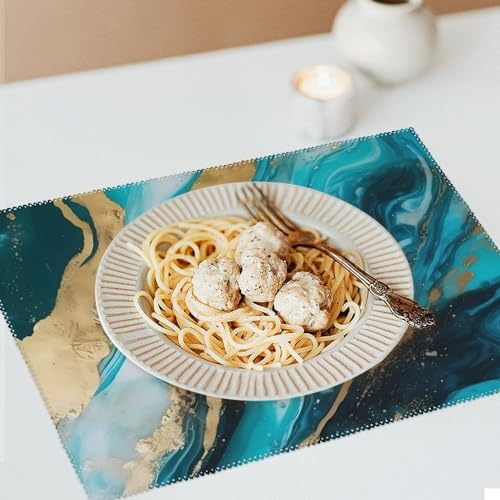 Placemat Set of 4 Washable Place Mats Heat Resistant Turquoise Blue Gold Marble Table Mats for Kitchen Non-Slip Placemats Wipeable Desktop Protection Mat for Dining Table, 30x45cm - color: Turquoise Blue Gold Marble