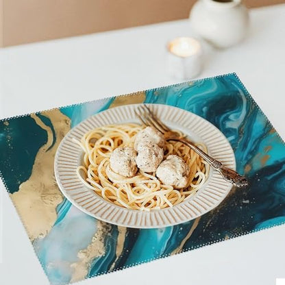 Placemat Set of 4 Washable Place Mats Heat Resistant Turquoise Blue Gold Marble Table Mats for Kitchen Non-Slip Placemats Wipeable Desktop Protection Mat for Dining Table, 30x45cm - color: Turquoise Blue Gold Marble