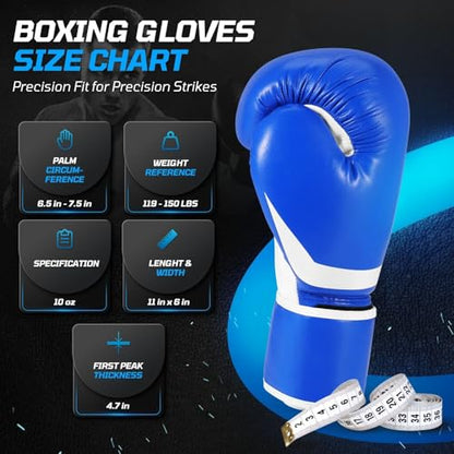 Flexzion Boxing Sparring Training Gloves Pro Muay Thai Kickboxing Heavy Bag Punching Mitts Wrist Wrap Full Contact Combat Sport Protective Hand Gear Martial Art Supply for Women & Teens, 10Oz - color: Blue