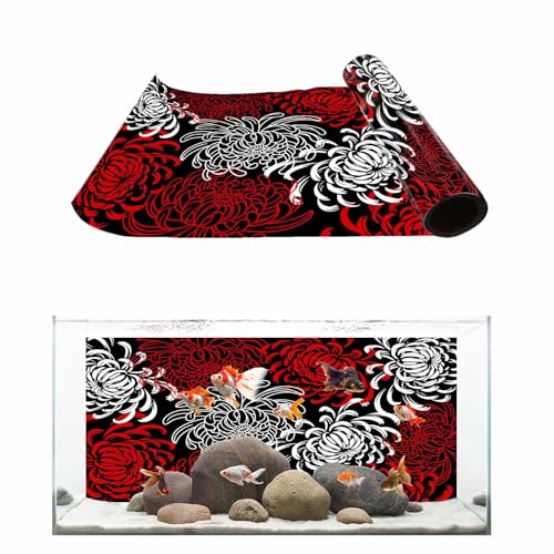 T&H XHome Aquarium Décor Backgrounds Red Black White Abstract Floral Pattern Fish Tank Background Aquarium Sticker Wallpaper Decoration Picture PVC Adhesive Poster 48.8" W x 20.4" H