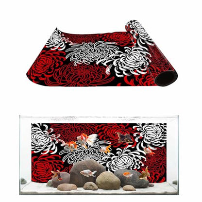 T&H XHome Aquarium Décor Backgrounds Red Black White Abstract Floral Pattern Fish Tank Background Aquarium Sticker Wallpaper Decoration Picture PVC Adhesive Poster 48.8" W x 20.4" H
