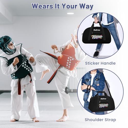 Custom Name Taekwondo Karate Duffle Bag for kids Boy Girls - Personalized Martial Arts Gear Bag - color: Taekwondo Colorful