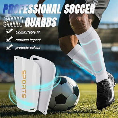 XZQTIVE Soccer Shin Guards with Shin Sleeves and Soccer Socks, Football Shin Pads Set for Kids Youth and Adult - color: white, size: L(Youth/Adult)