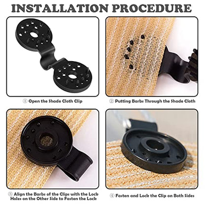 50Pcs Shade Cloth Heavy Duty Lock Grip, Shade Cloth Plastic Clips, Windproof Awning Clamp Grip, Round Plastic Black Clips for Sun Shade Net, Reusable Tent Accessory for Camping