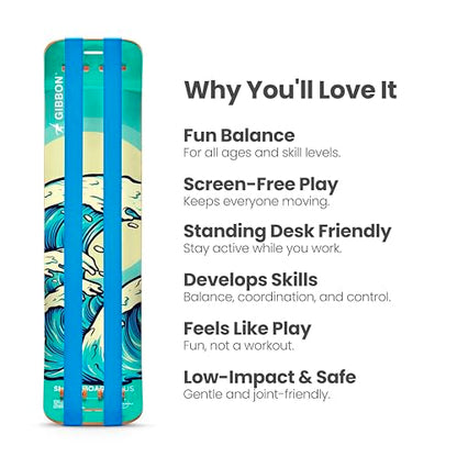 GIBBON SlackBoard, Balance Board Kids & Adults, Slackline Balance Trainer - color: Waves Plus with Stand