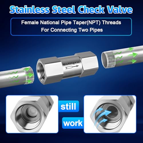 Stainless Steel 304 1/2" NPT Spring Check Valve, 1000 PSI, -20C to 200C, Industrial Check Valve, 2 Ports, NPT Connections - size: 1/2'' NPT