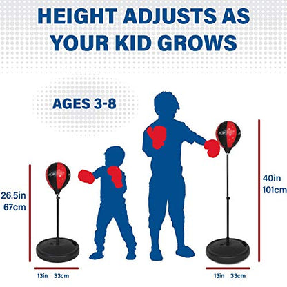 Punching Bag for Kids & Boxing Gloves Set - Adjustable Freestanding Speed Bag with Spring-Loaded Stand, Junior Boxing Gloves & Hand Pump - Portable, Easy Assembly for Boys, Teens, Toddlers Ages 4+ - size: Small