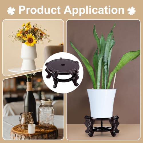 2 Pcs Wooden Plant Stands Indoor, 6.5" Diameter Chinese Oriental Decorative Sturdy Plant Stand for Vases, Planters Mini Fish Tanks (Brown) - size: 6.5 Inch