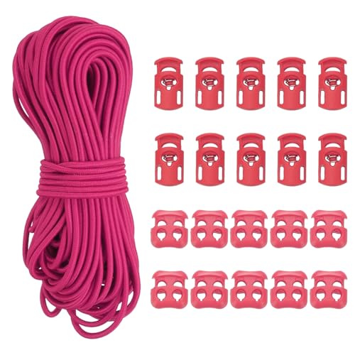 YELARXI Cord Locks, Elastic Cord, Spring Toggle Stopper Slider 50 ft & Red - color: Red
