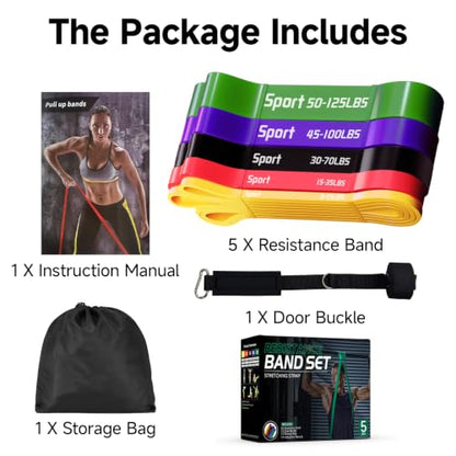 Pull Up Assistance Bands, Heavy Duty Exercise Bands for Working Out - color: yellow+red+black+purple+green
