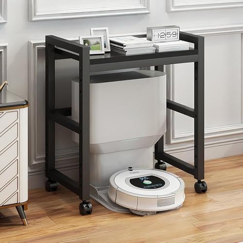 Robot Vacuum Stand Cabinet with Wheels - Mobile Storage Rack for Robot Vacuum Cleaner, Fish Tank Stand Accent End Table for Living Room Home Office(Black,19.6x14 in) - color: Black, size: 19.6x14 in