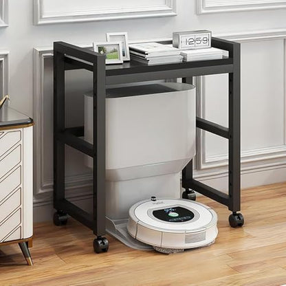 Robot Vacuum Stand Cabinet with Wheels - Mobile Storage Rack for Robot Vacuum Cleaner, Fish Tank Stand Accent End Table for Living Room Home Office(Black,19.6x14 in)