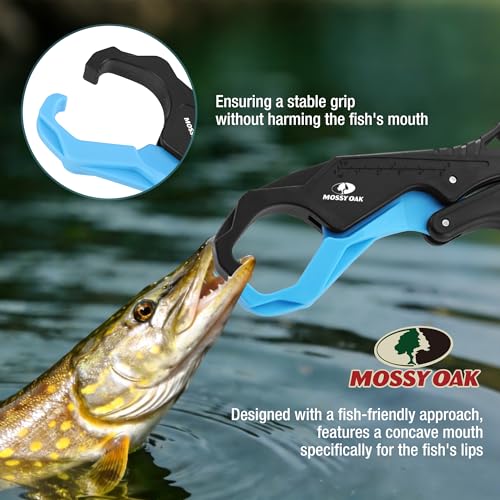Mossy Oak 10.5'' Fishing Lip Gripper, Lightweight Nylon & Fiberglass Fish Grabber with Lanyard, Non-Slip Handle for Freshwater & Saltwater Fishing, Great Holder for Bass & Catfish - size: 1pc