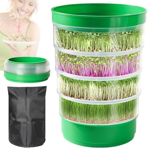 4-Tier Microgreens Growing Seed Sprouting Tray | Indoor Soil-Free System, BPA Free Seed Germination Kit, For Salad Greens, Alfalfa & Broccoli