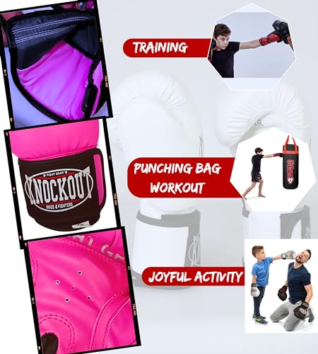 Kids Boxing Gloves for Training, Youth Punching Bag Gloves Age 4-15 | boys & girls, Wide hook-and-loop wrist strap, High-density foam padding, boxing, kickboxing, MMA, Muay Thai, fitness training - color: Pink, size: 8 oz
