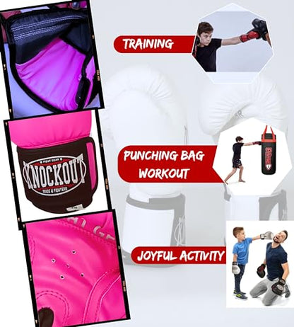 Kids Boxing Gloves for Training, Youth Punching Bag Gloves Age 4-15 | boys & girls, Wide hook-and-loop wrist strap, High-density foam padding, boxing, kickboxing, MMA, Muay Thai, fitness training - color: Pink, size: 8 oz