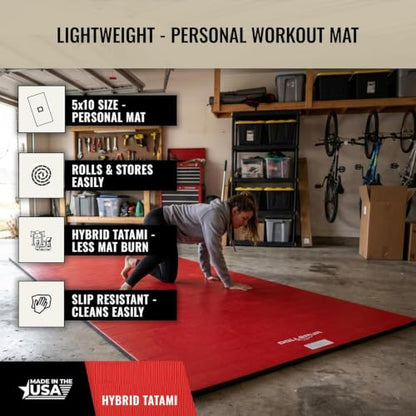 Dollamur 5'x10'x1.25" Jiu-Jitsu Mat, Tatami - color: Red