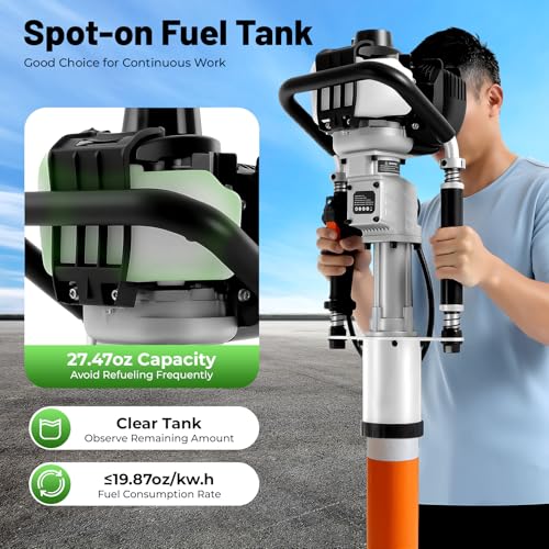 Bepritm Gas Powered T Post Driver, 37.7CC 4 Stroke Fence Post Pile Driver Gasoline Piling Engine with 2 Piling Heads, Portable Petrol Piledriver Single Cylinder Air Cooling 8500r/min (37.7CC 4 Stroke) - color: 37.7cc 4 Stroke