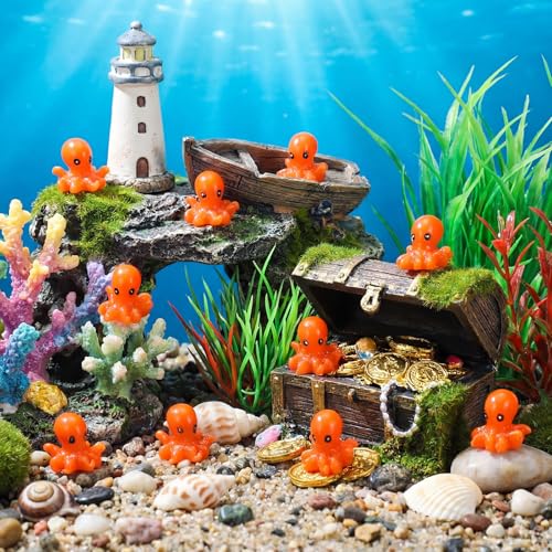 Geelin 50 Pcs Mini Resin Octopus Figurines Tiny Resin Figurines Small Ornament Charms Figure Tiny Animals for Dollhouse Landscape Aquarium Garden Desktop Birthday Party