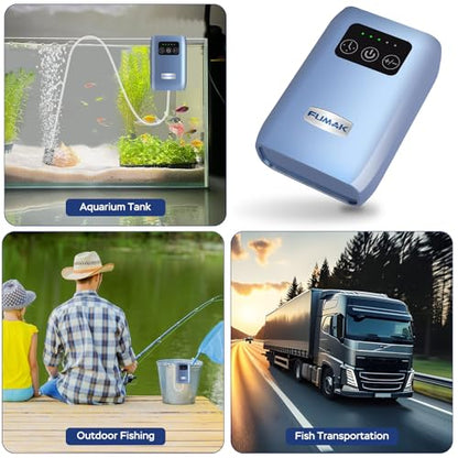 Aquarium Air Pump, USB Rechargeable Lithium Battery Powered Portable Air Pump for Fish Tanks, AC/DC Dual Mode Oxygen/Aerating Pump for Outdoor Fishing, Emergency, Power Cuts