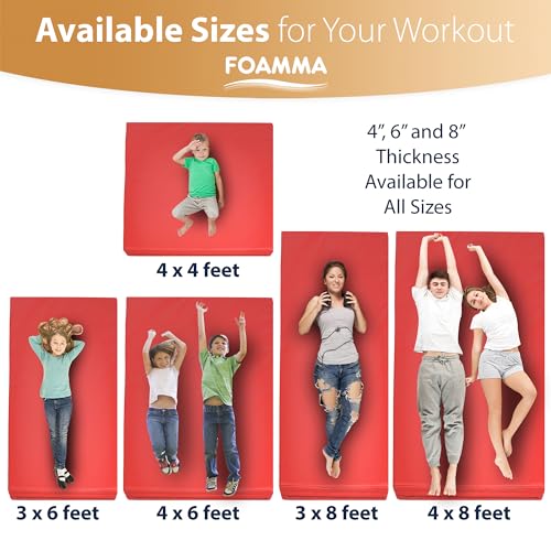 Foamma Gymnastics Mat - 6" x 3 ft x 6 ft, Red Landing Mat for Kids and Adults, Wrestling Mat with Waterproof Cover, High-Density Tumbling Mat, Gymnastics Equipment for Indoor and Outdoor - size: 3ft x 6ft, style: 6" Thickness