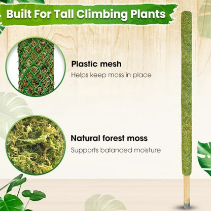 59’’ Large Green Mesh Moss Pole Monstera Plant Support, Tall Plant Stakes, Moss Pole for Plants Monstera, Garden Pole, Moisture Stick for Plants (1pc., 59''), Natural