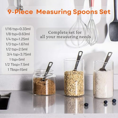 9PCS Measuring Spoons Set Stainless 1 tbsp, 1/2 tbsp, and 1-1/16tsp Steel Measuring Spoons for Cooking Baking Spice Jars and Liquid Ingredients - size: 9 Pcs