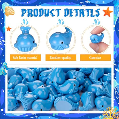 Geelin 50 Pcs Mini Resin Whale Figurines Bulk Tiny Resin Whale Figurines Small Ornament Sea Creatures Charms Figure Tiny Blue Ocean Animals for Landscape Fish Tank Aquarium Garden Desktop