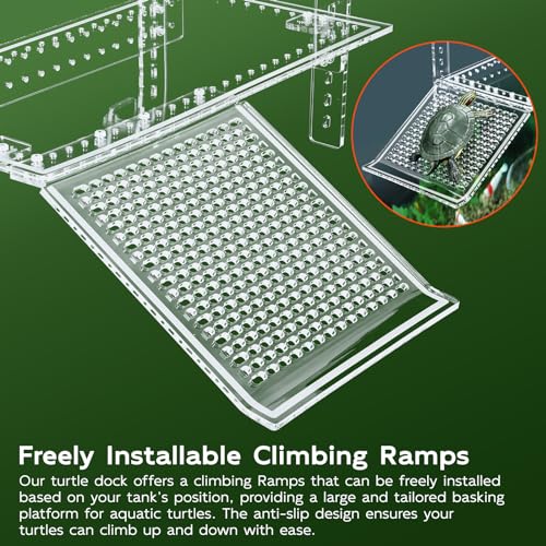 Hanging Turtle Dock Turtle Tank Accessories Adjustable, Large Basking Platform with Freely Installable Climbing Ramps for Aquatic Turtles Sturdy, Wobble-Free Design in Acrylic Material 13'' - size: 13 x 6.9 Inch
