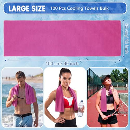 Hosuly 100 Pack Cooling Towels, 40"x12" - color: Rose Red