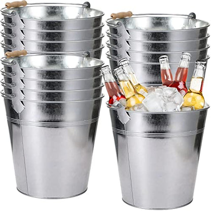 12 Pcs 9 Quart Large Galvanized Metal Buckets with Handle Inch Heavy Duty Stainless Steel Pails Round Pail for Party Wedding, Crafts, Utensils, Table Centerpieces (Silver) - color: Silver