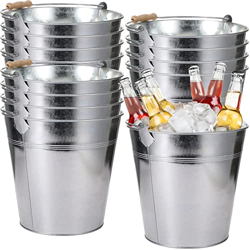 12 Pcs 9 Quart Large Galvanized Metal Buckets with Handle Inch Heavy Duty Stainless Steel Pails Round Pail for Party Wedding, Crafts, Utensils, Table Centerpieces (Silver) - color: Silver