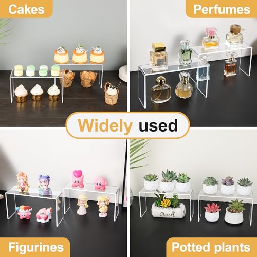4 Pack Acrylic Risers Display Stands, Display Stands for Collectibles, Clear Acrylic Shelf for Show Decor Display, Toys, Cupcake (9.2 x 3 x 5 inches)