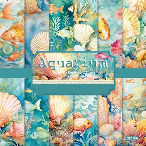 24 Sheets 6" x 6" Aquarium Scrapbook Paper Single-Sided Cardstock for Scrapbooking Journal