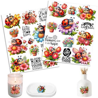 UV DTF Cup Wrap Transfer Stickers, 2 Sheets Ladybug Quotes Rub On Transfers for Tumblers Glass Cups Mugs Water Bottles - style: Ladybug Quotes