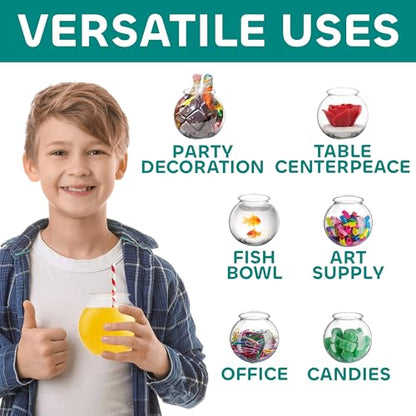 16 Oz Plastic Fish Bowl (60 Pack) 4 Inch Heavy Duty Plastic Ivy Bowls, for Candy, Carnival Games, Prizes, Centerpieces and Party Decoration Supplies, BPA-Free