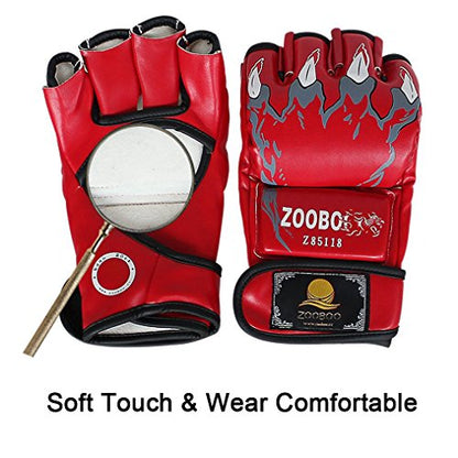 ZooBoo MMA Gloves, Half-Finger Boxing Fight Gloves MMA Mitts with Adjustable Wrist Band for Sanda Sparring Punching Bag Training - color: Red