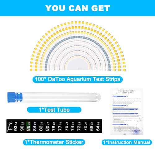 8 in 1 Aquarium Test Kit Fish Tank Test Strips Accurate Water Quality Testing Strips for Ammonia PH Total Alkalinity Carbonate Hardness Free Chlorine Nitrate Nitrite Temperature (100 Strips)